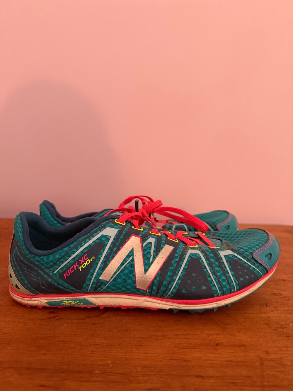 New Balance Teal XC Spikes Shoes with Pink Accents- Worn Once